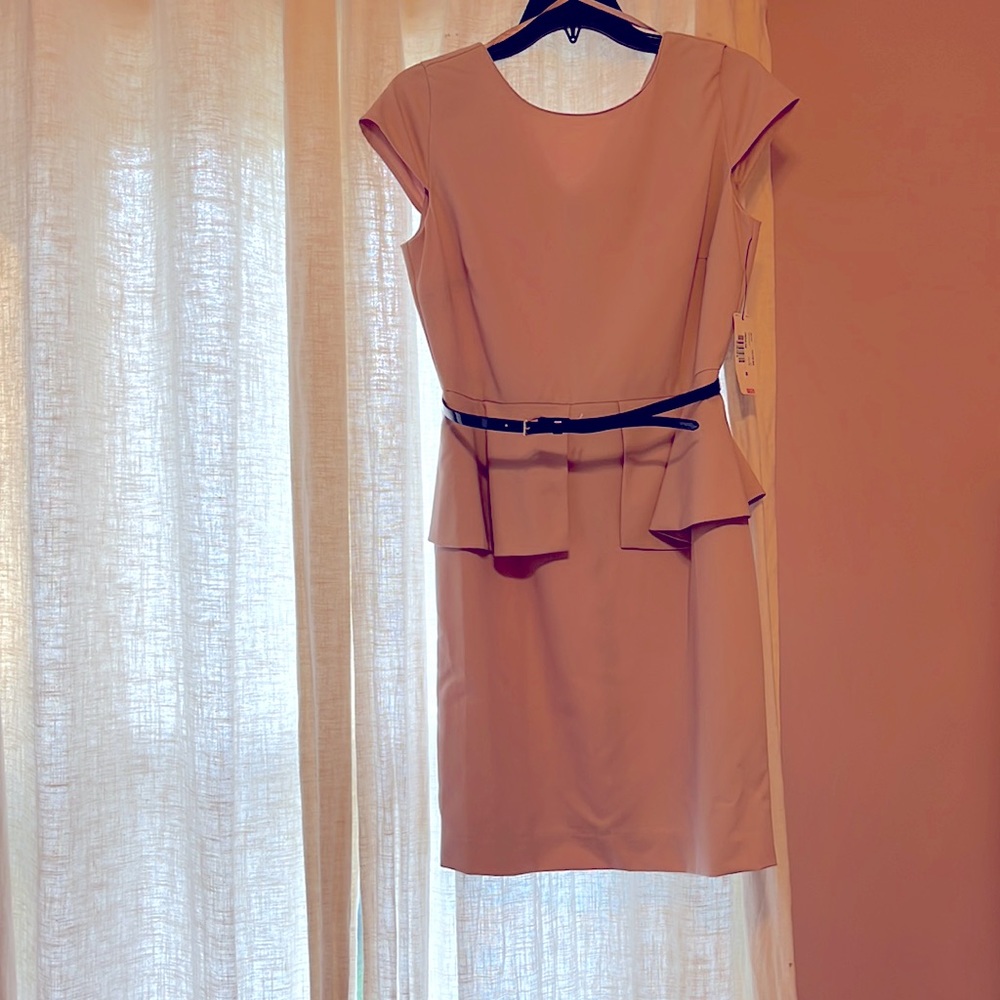 Worthington soft pink peplum dress with belt NWT